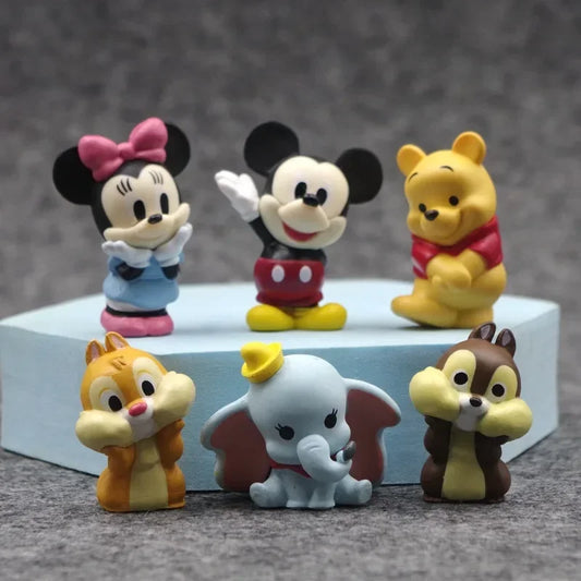 6Pcs MIniso Anime Mickey Mouse Action Figure Minnie Pooh Bear Dumbo Kawaii Cartoon Doll PVC Collectible Model GK Toy Kids Gift